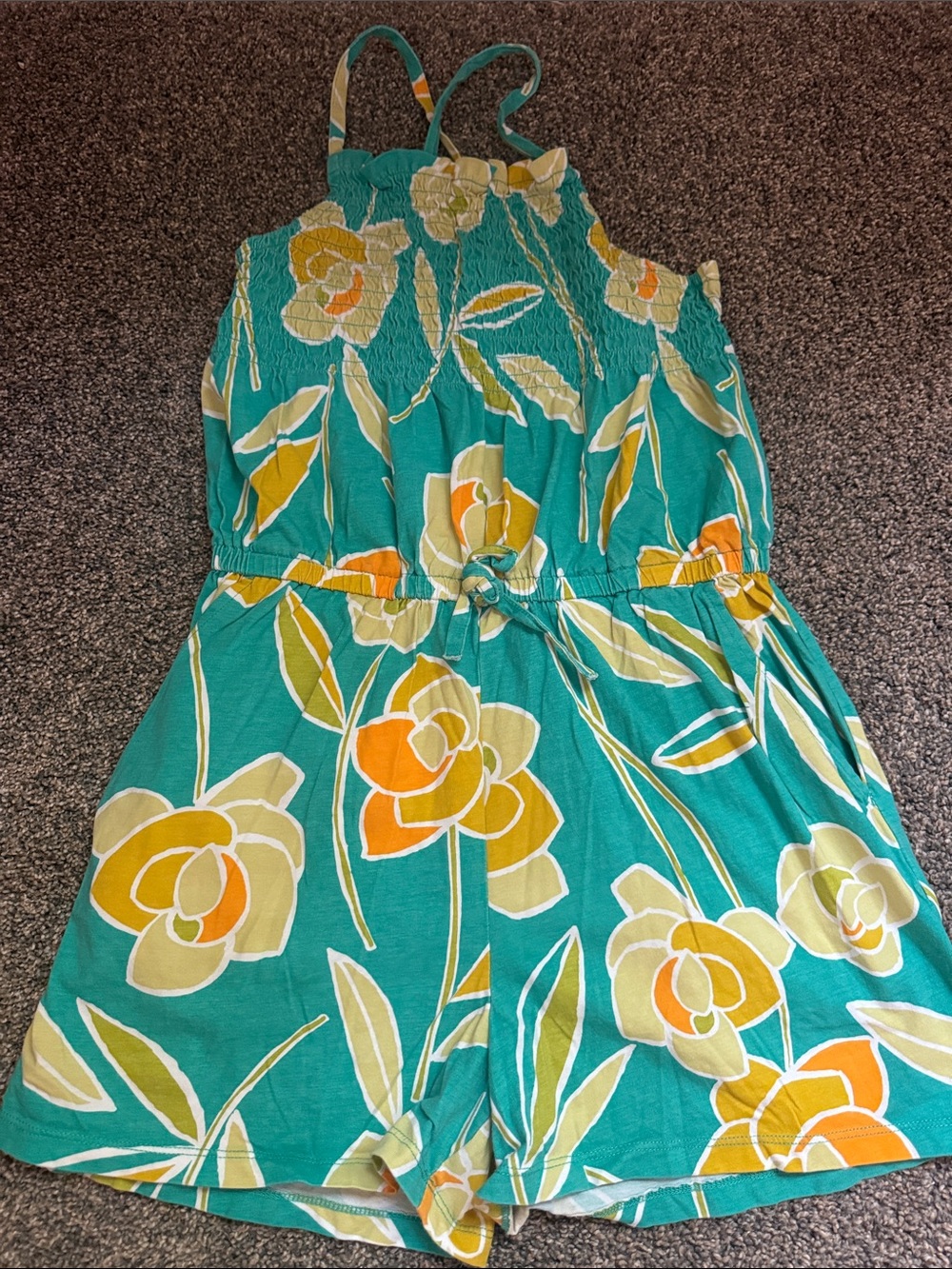 Tea Collection Girls Teal Floral One-Piece Romper